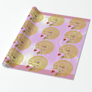 GOLD HYPER LABYRINTH Pink Valentijnsdag Heart Cadeaupapier