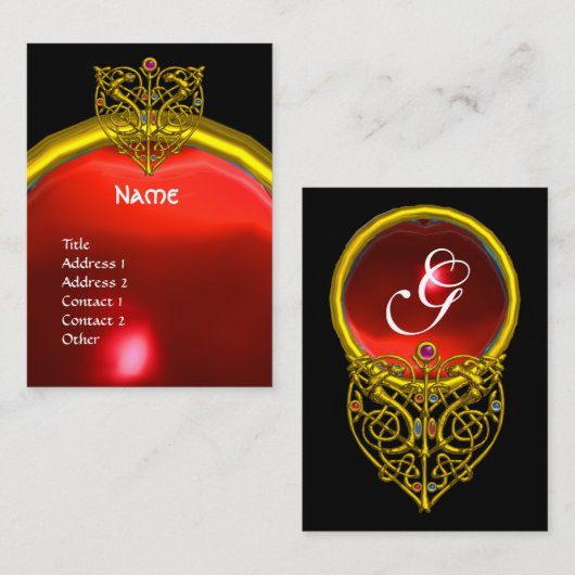 GOLD HYPER VALENTIJN HEART RED RUBY MONOGRAM Black Visitekaartje (Voorkant / Achterkant)