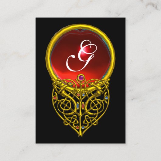GOLD HYPER VALENTIJN HEART RED RUBY MONOGRAM Black Visitekaartje (Achterkant)