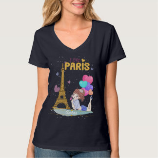 Gold I Love Paris Eiffel Tower T-shirt