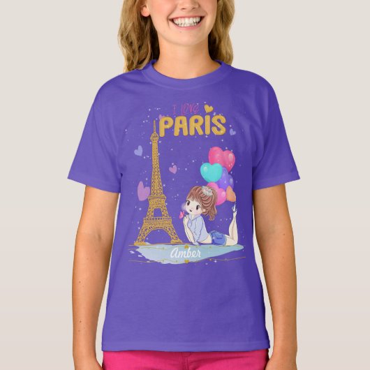 Gold I Love Paris Eiffel Tower T-shirt (Voorkant)