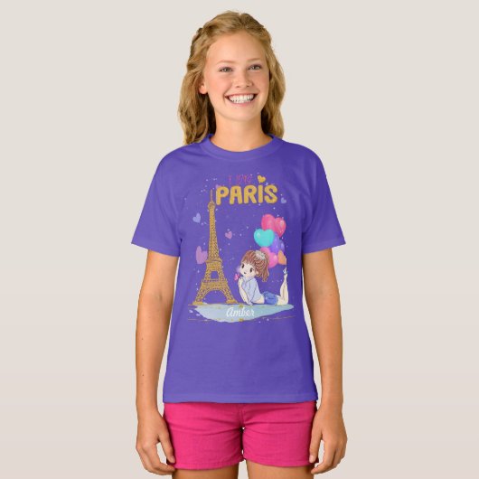 Gold I Love Paris Eiffel Tower T-shirt (Voorkant volledig)