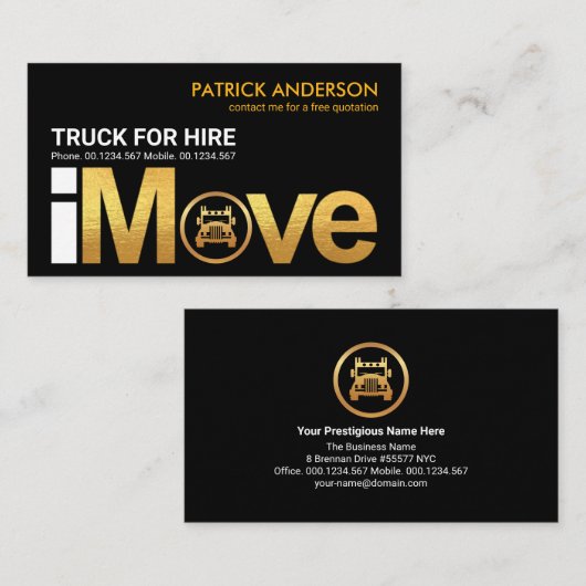 Gold "i Move" Signage Truck Home Moving Visitekaartje (Voorkant / Achterkant)