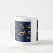 Gold Ichthus Pattern op Navy Blue Background Koffiemok (Voorkant links)