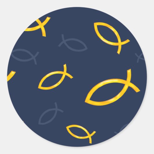 Gold Ichthus Pattern op Navy Blue Background Ronde Sticker (Voorkant)