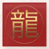 Gold Ideogram Dragon Chinees Jaar dierentuin Birth Glazen Onderzetter (Voorkant)