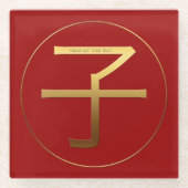 Gold Ideogram Rat Chinees Jaar Zodiac Birthday GlC Glazen Onderzetter (Voorkant)