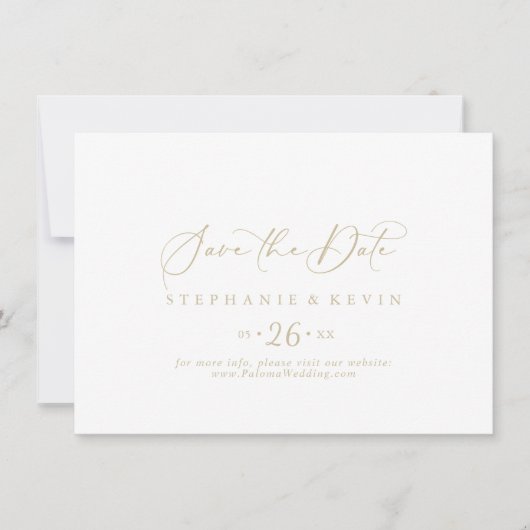 Gold Idyllic kalligrafie Horizontal Wedding Save The Date (Voorkant)