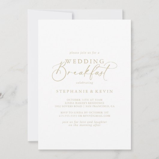 Gold Idyllic kalligraphy Wedding Breakfast Kaart (Voorkant)