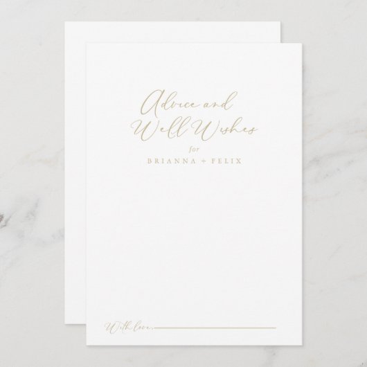 Gold Idyllic kalligraphy Wedding Well Wishes Advieskaart (Voorkant / Achterkant)