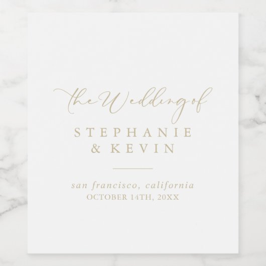 Gold Idyllic stijlvolle kalligrafie bruiloft Wijn Etiket (Enkel label)