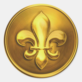 Gold II Fleur de Lis Envelope Seal Embossed Kijk Ronde Sticker