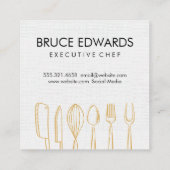 Gold Illustrative Silverware Linen Texture Vierkante Visitekaartje (Achterkant)