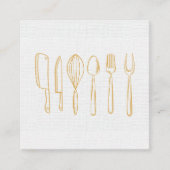 Gold Illustrative Silverware Linen Texture Vierkante Visitekaartje (Voorkant)