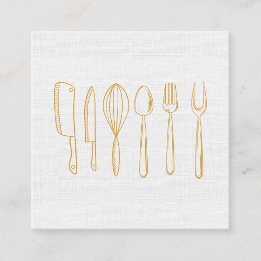 Gold Illustrative Silverware Linen Texture Vierkante Visitekaartje (Voorkant)