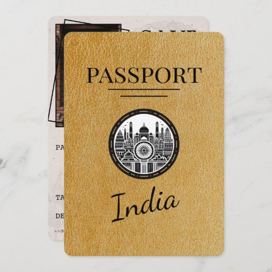 Gold India Passport Bewaar de datum Save The Date (Voorkant / Achterkant)