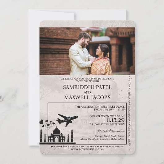 Gold India Passport Wedding Invitation Kaart (Voorkant)