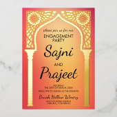 Gold Indian Engagement Party Folie Uitnodiging (Voorkant)