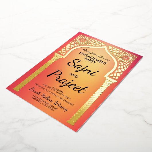 Gold Indian Engagement Party Folie Uitnodiging (Gedraaid)