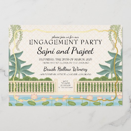 Gold Indian Engagement Party Folie Uitnodiging (Voorkant)