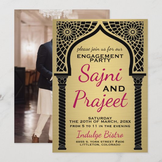 Gold Indian Engagement Party Kaart (Voorkant / Achterkant)
