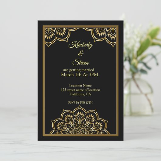 Gold Indian Mandala Wedding Invitation Kaart (Staand voorkant)