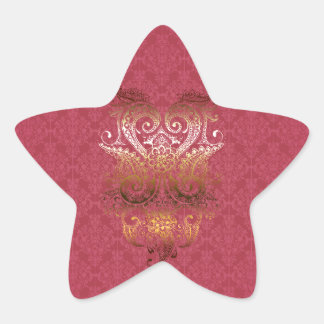 Gold Indian Ornament Damast fuchsia delux patroon Ster Sticker