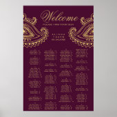 Gold Indian Paisley Alfabetical Seating Chart Poster (Voorkant)