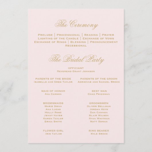 Gold Indian Paisley | Blush Pink Wedding Programme Programmakaart (Achterkant)