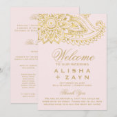 Gold Indian Paisley | Blush Pink Wedding Programme Programmakaart (Voorkant / Achterkant)