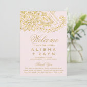 Gold Indian Paisley | Blush Pink Wedding Programme Programmakaart (Staand voorkant)