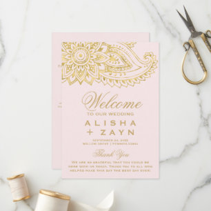 Gold Indian Paisley   Blush Pink Wedding Programme Programmakaart