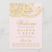 Gold Indian Paisley | Blush Pink Wedding Programme Programmakaart (Voorkant)