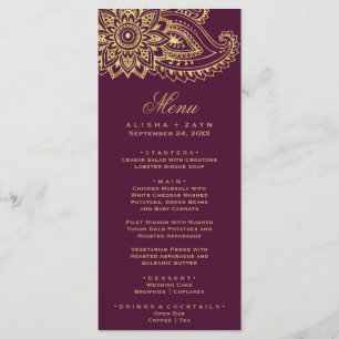 Gold Indian Paisley Dinner Menu Kaart