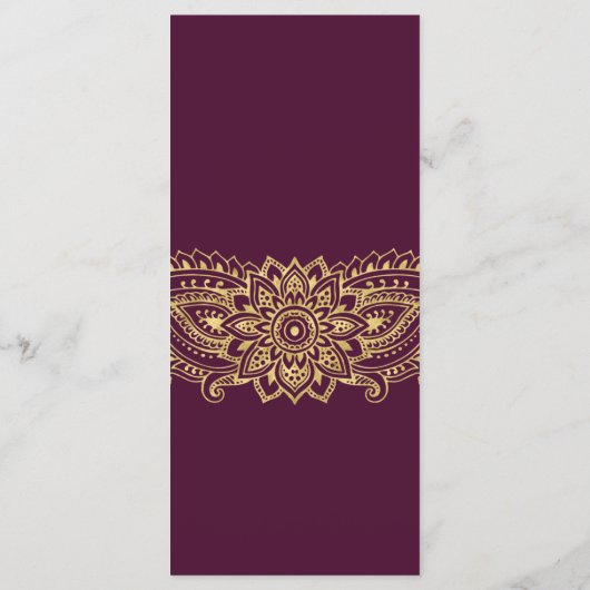 Gold Indian Paisley Dinner Menu Kaart (Achterkant)