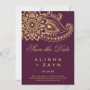 Gold Indian Paisley Save the Date Kaart