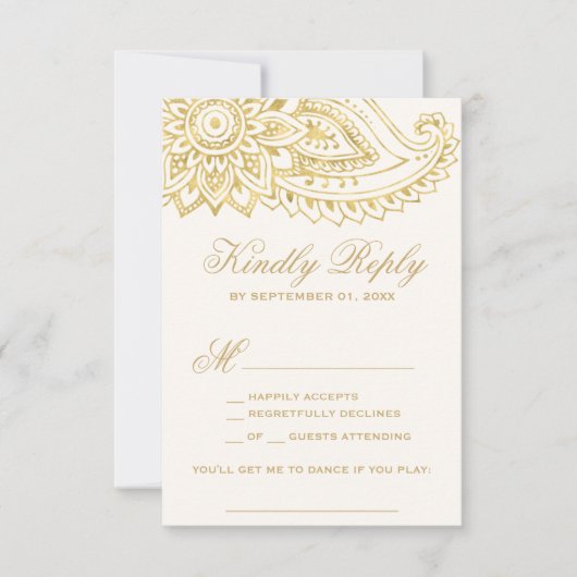 Gold Indian Paisley Song Request RSVP Card (Voorkant)