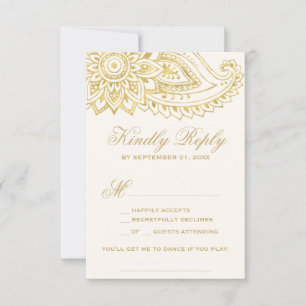 Gold Indian Paisley Song Request RSVP Card Kaartje