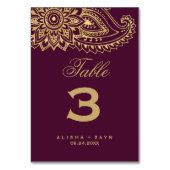 Gold Indian Paisley Table Number Kaart (Voorkant)