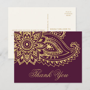 Gold Indian Paisley Weddenschap Hartelijk dank Briefkaart