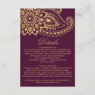Gold Indian Paisley Wedding Details Kaart invoegen