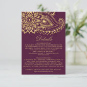 Gold Indian Paisley Wedding Details Kaart invoegen (Staand voorkant)