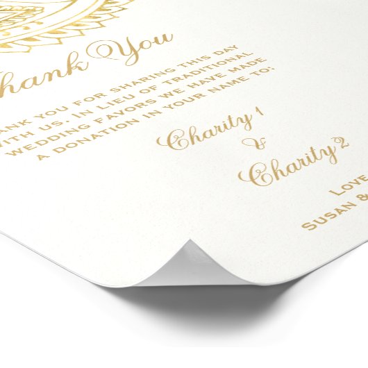 Gold Indian Paisley Wedding in Lieu of Favors Sign Poster (Hoek)