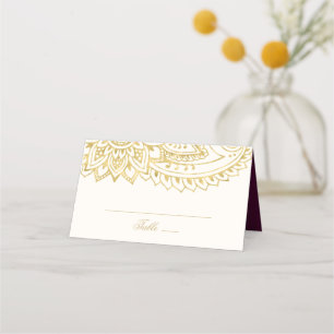 Gold Indian Paisley Wedding Plaatskaartje