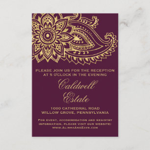 Gold Indian Paisley Wedding Reception Kaart