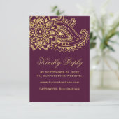 Gold Indian Paisley Wedding Website RSVP Card (Staand voorkant)