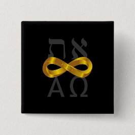 Gold Infinity-symbool. Aleph Tav - Alpha en Omega Vierkante Button 5,1 Cm