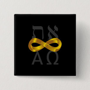 Gold Infinity-symbool. Aleph Tav - Alpha en Omega Vierkante Button 5,1 Cm