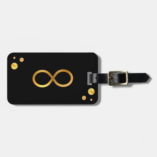 Gold Infinity Symbool & Golden Confetti op zwart Bagagelabel (Voorkant horizontaal)
