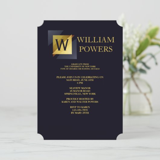Gold Initiaal Invitation Kaart (Staand voorkant)